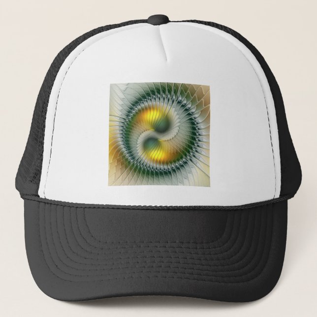 Casquette Yin Yang Vert Jaune Abstrait coloré Fractal (Devant)