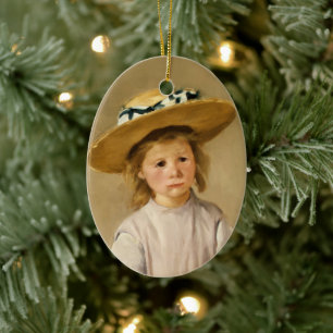 Cassatt Child in Straw Hat Ceramic Ornament