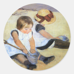 Cassatt: Children Playing on the Beach Classic Round Sticker