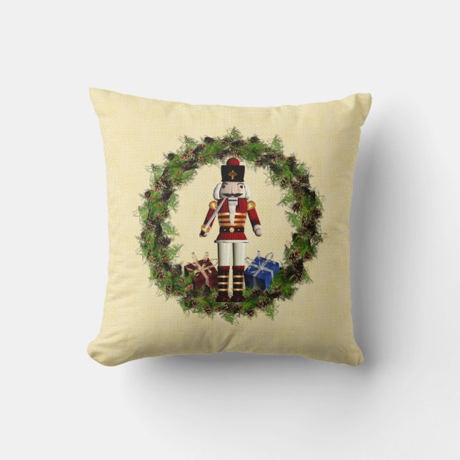 Casse-noisette rouge Wreath Oreiller de Noël (Recto)