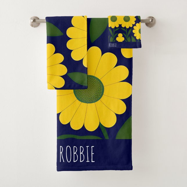Casseroles jaunes Arrière - plan bleu motif floral (En situation)