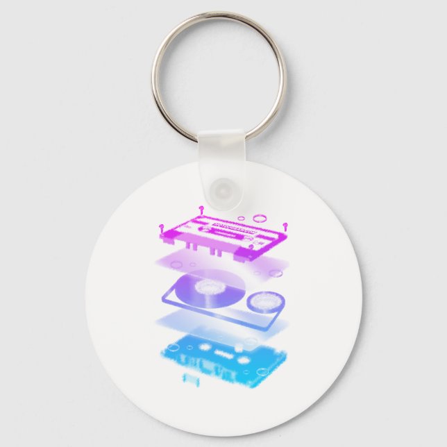 Cassette Explosion View - Music Tape Retro DJ Keychain (Front)