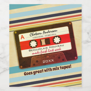 Cassette mix tape 70s retro personalized homemade wine label