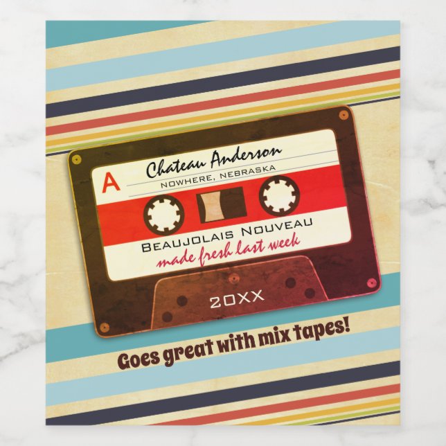 Cassette mix tape 70s retro personalized homemade wine label (Single Label)