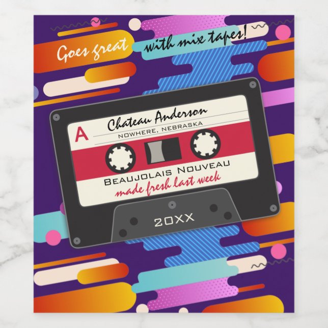 Cassette mix tape 80s retro personalized homemade wine label (Single Label)