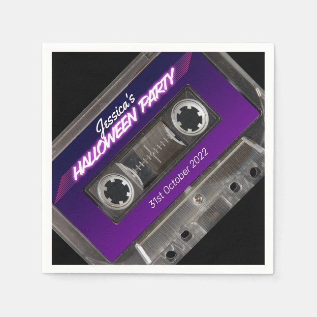 Cassette Retro 80s Themed Mixtape Halloween Party Napkin (Front)