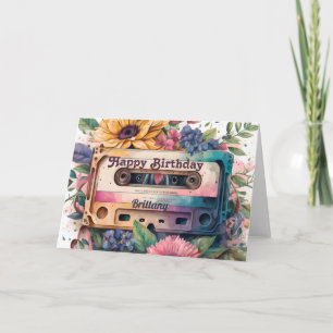 Cassette Rétro   Floral Bonne carte d'anniversaire