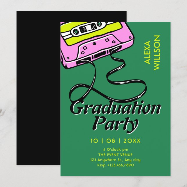 Cassette retro graduation  invitation (Front/Back)