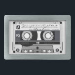 Cassette tape - black - rectangular belt buckle<br><div class="desc">This product features my "Cassette Tape" design in black. 
 
 The "Cassette Tape" design features a typical vintage music cassette tape,  with a transparent case and colourful stickers and writing,  It also has customizable text which you can personalize.</div>