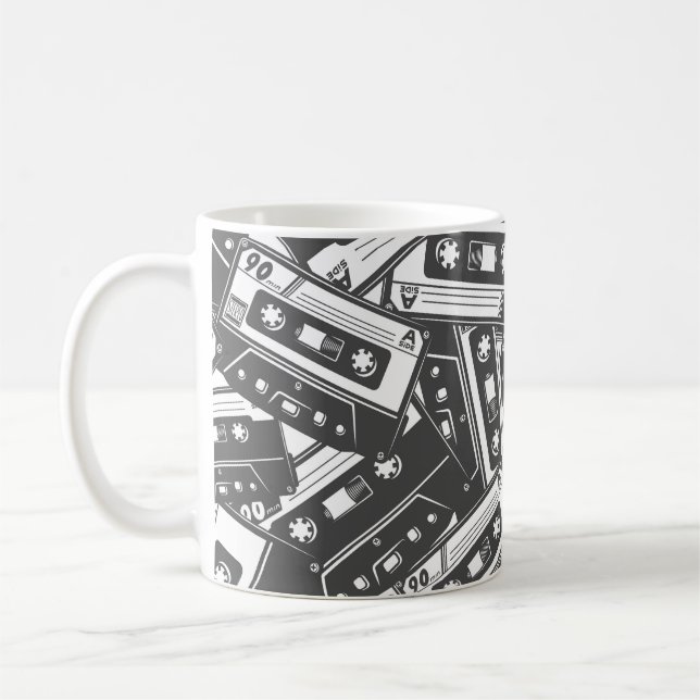 Cassette Tape: Monochrome Vintage Pattern Coffee Mug (Left)