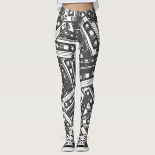Cassette Tape: Monochrome Vintage Pattern Leggings
