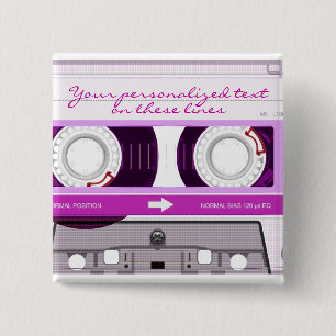 Cassette tape - pink - 2 inch square button