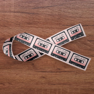 Cassette Tape Pink Retro Birthday Party Satin Ribbon
