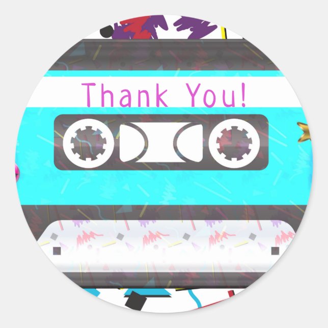 Cassette Tape Retro 80's 90's Theme Birthday Party Classic Round Sticker (Front)