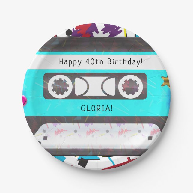 Cassette Tape Retro 80's 90's Theme Birthday Party Paper Plate (Front)