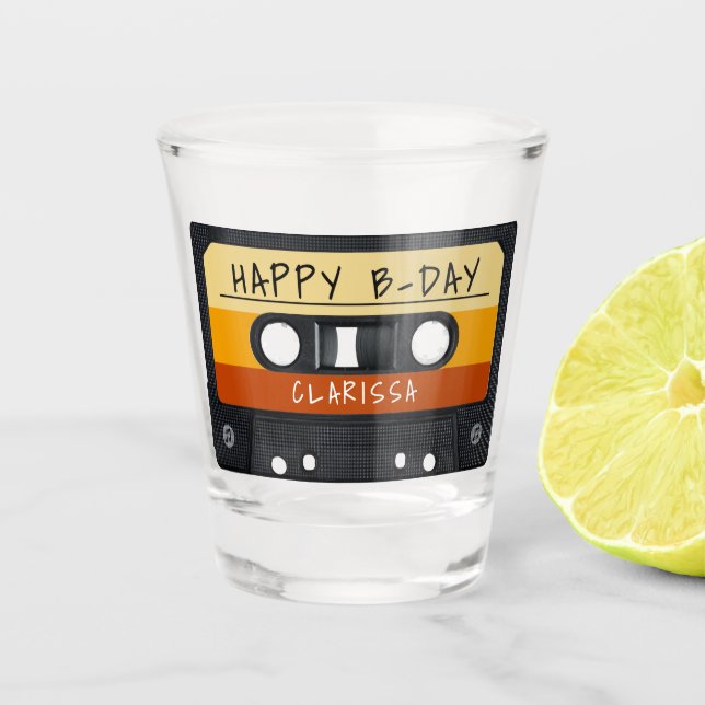 Cassette Tape Retro Birthday Party Shot Glass (Front)