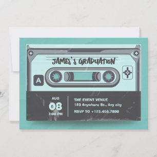 Cassette tape vintage green black graduation invitation