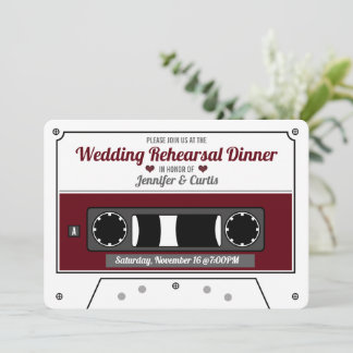 Cassette Tape Wine Red Wedding Rehearsal Dinner Invitation