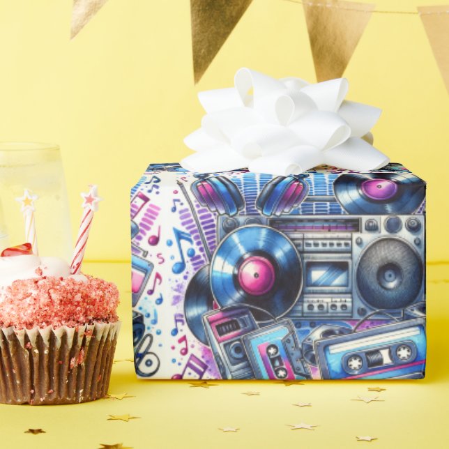 Cassette Tapes and Boomboxes Wrapping Paper (Birthday Party)