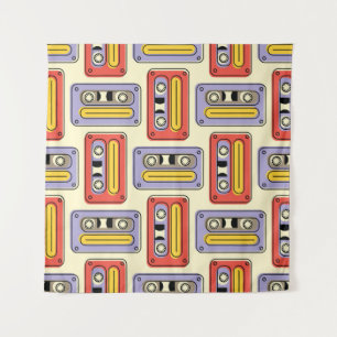 Cassette tapes retro seamless pattern. Vintage des Tapestry