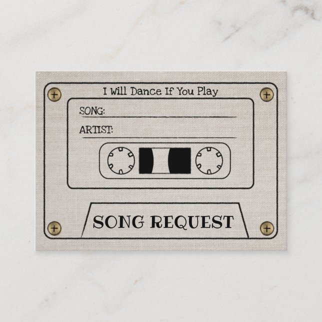 Cassette Wedding Song Request Elegant Linen Insert (Front)