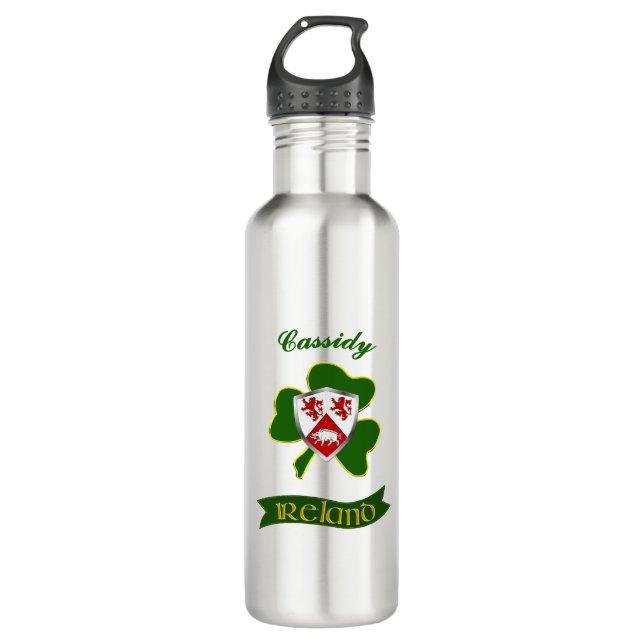 Cassidy Irish Shield & Shamrock Personalized  710 Ml Water Bottle (Front)