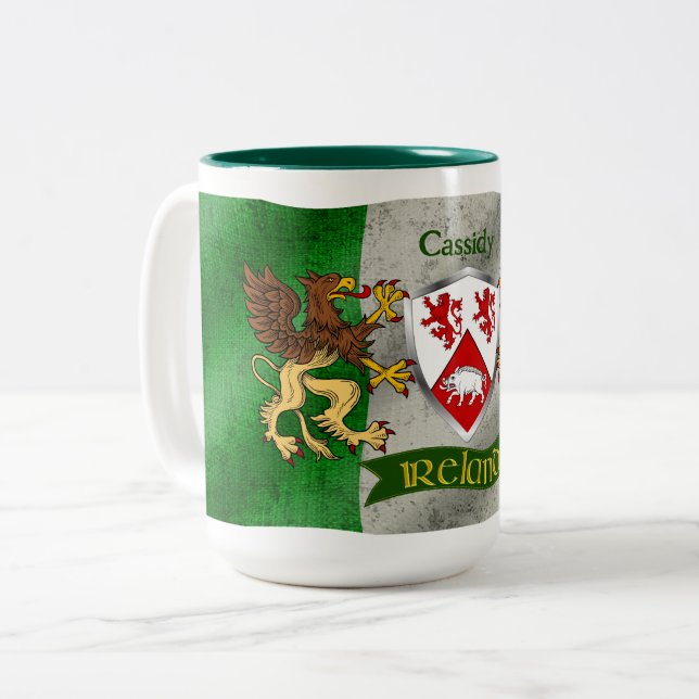 Cassidy Irish Shield w/Distressed Flag Personal Two-Tone Coffee Mug (Front Left)