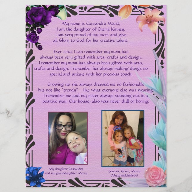 Cassie's dedication personalized paper (Front)