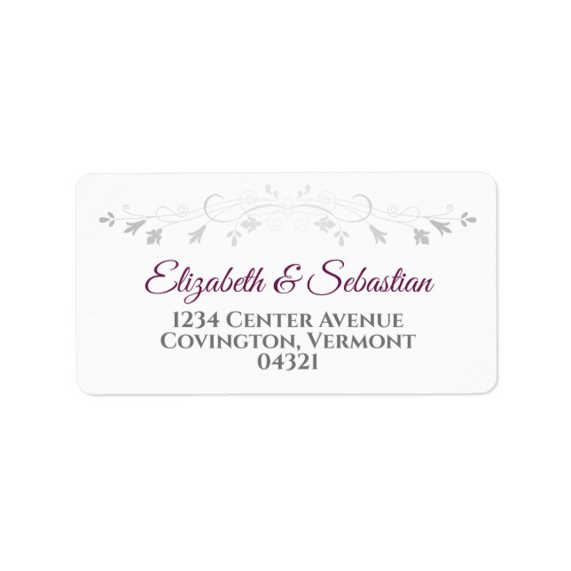Cassis and Gray Elegant Wedding Address Label (Front)