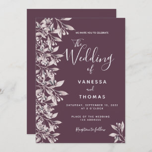 Cassis botanical pink script wedding invitation