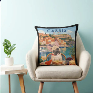 CASSIS • France  French Bulldog Art Muse Journeys Throw Pillow