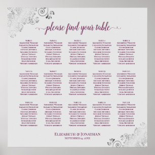 Cassis on Grey 15 Table Wedding Seating Chart