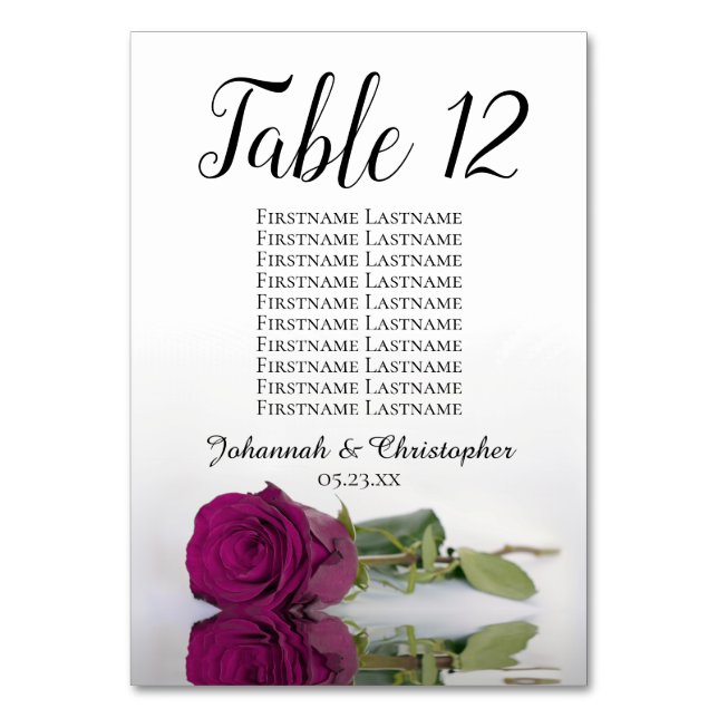 Cassis or Berry Rose Elegant Wedding Seating Chart Table Number (Front)