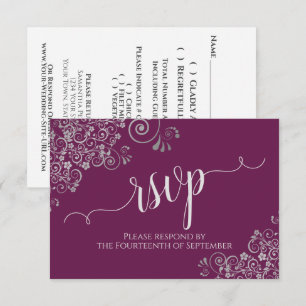 Cassis Purple Elegant Calligraphy Lacy Wedding RSVP Card