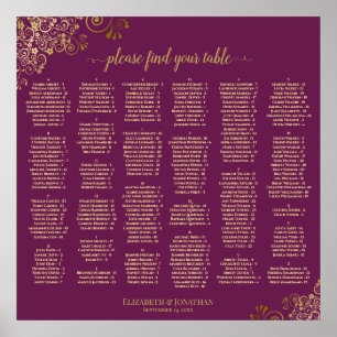 Cassis Purple Gold Lace Alphabetical Seating Chart
