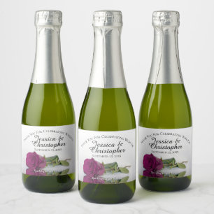 Cassis Purple Rose Classy Wedding Thank You Mini Sparkling Wine Label
