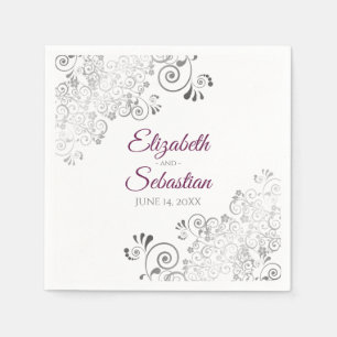 Cassis Purple with Silver Frills Elegant Wedding Napkin