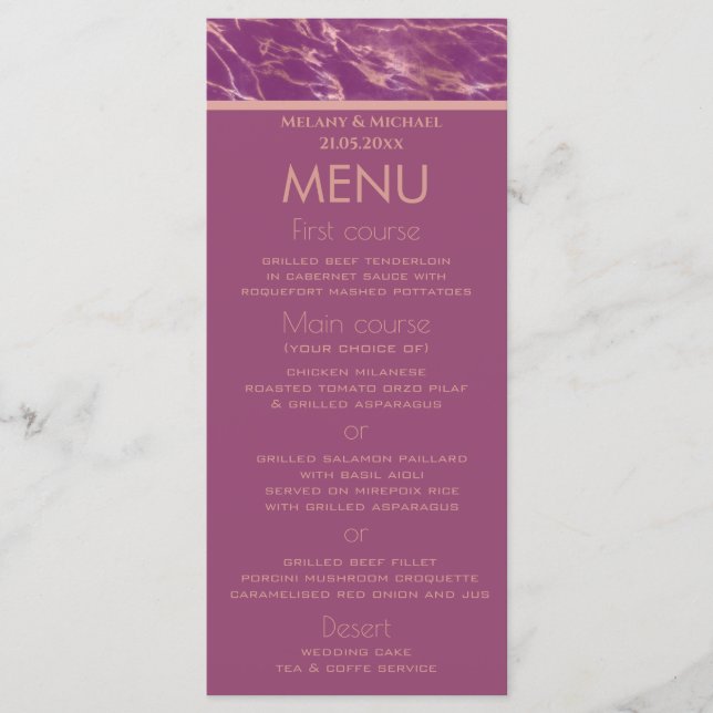 Cassis rose gold marble romantic elegant design. menu (Front)