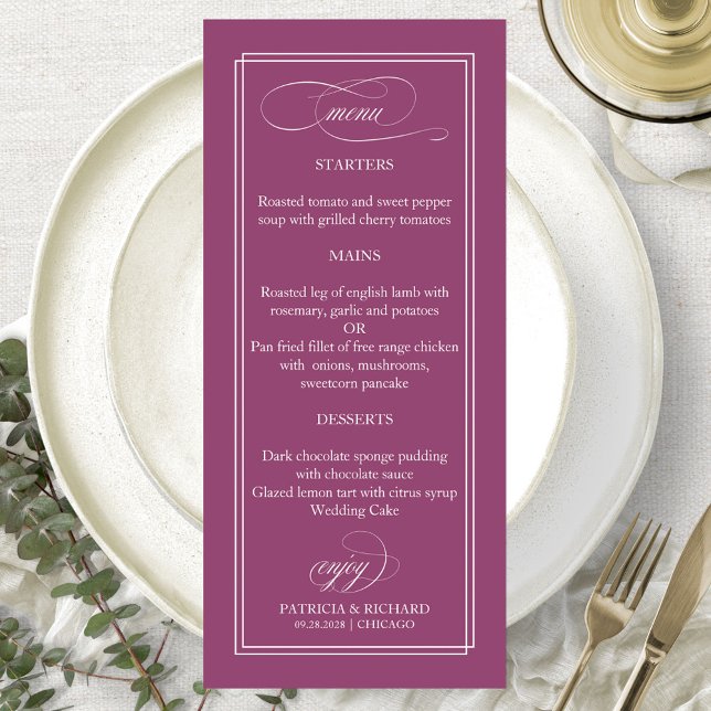 Cassis rose Simple Elégant Menu Mariage 4x9 (Créateur téléchargé)