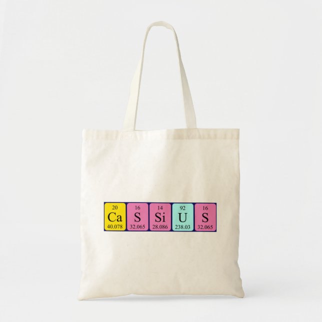 Cassius periodic table name tote bag (Front)