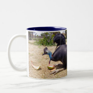 Cassowary Bird Eating Melons, Two-Tone Coffee Mug