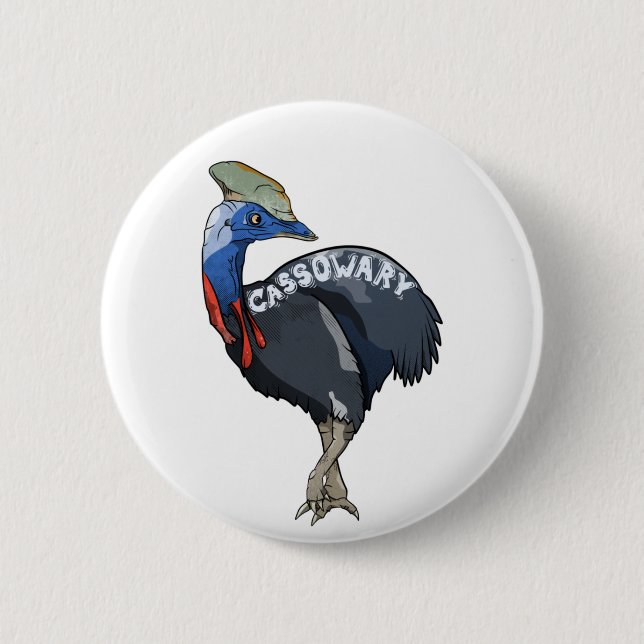 cassowary coloured woth text 2 inch round button (Front)