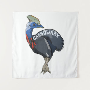 cassowary coloured woth text tapestry