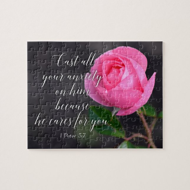 Cast all your Anxiety Christian Bible Verse Prayer Jigsaw Puzzle (Horizontal)