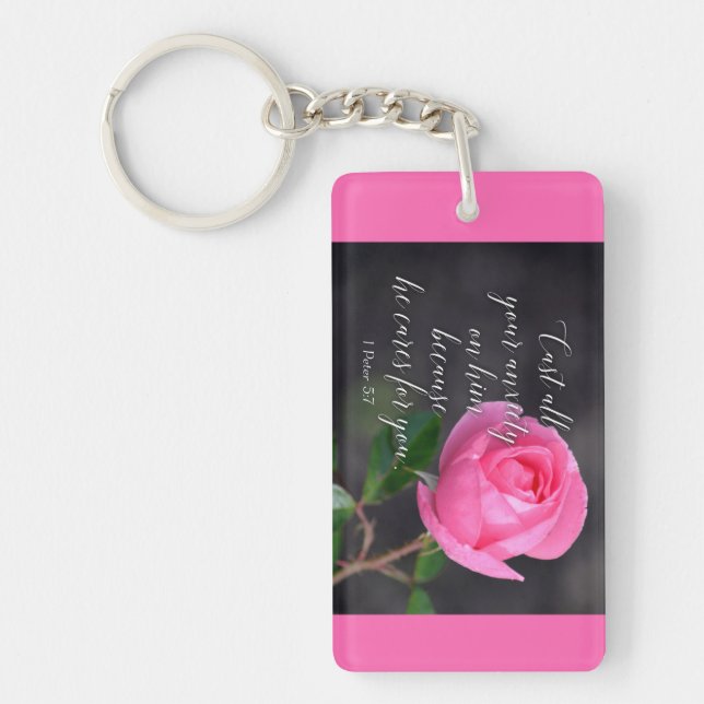 Cast all your Anxiety Christian Bible Verse Prayer Keychain (Front)