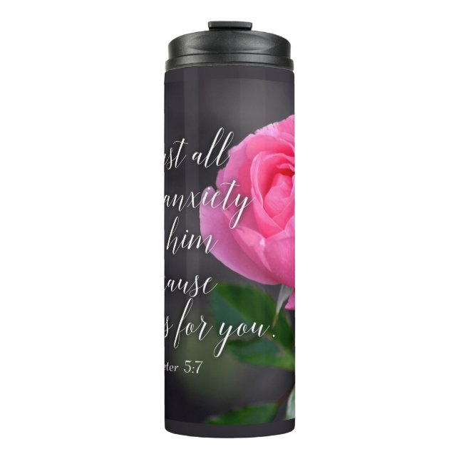 Cast all your Anxiety Christian Bible Verse Prayer Thermal Tumbler (Front)