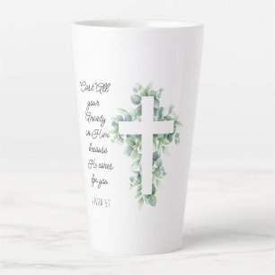 Cast All your Anxiety on Him Eucalyptus Cross Latte Mug
