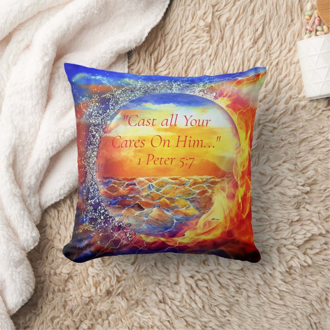 "Cast All Your Cares On Him..." 1 Peter 5:7 Throw Pillow (Blanket)