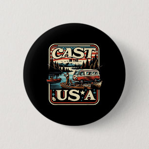 Cast In The Usa Vintage Fishing Adventure  2 Inch Round Button