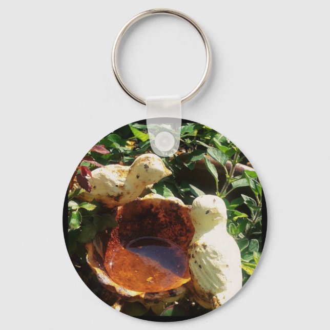 Cast iron birds in the garden keychain (Front)